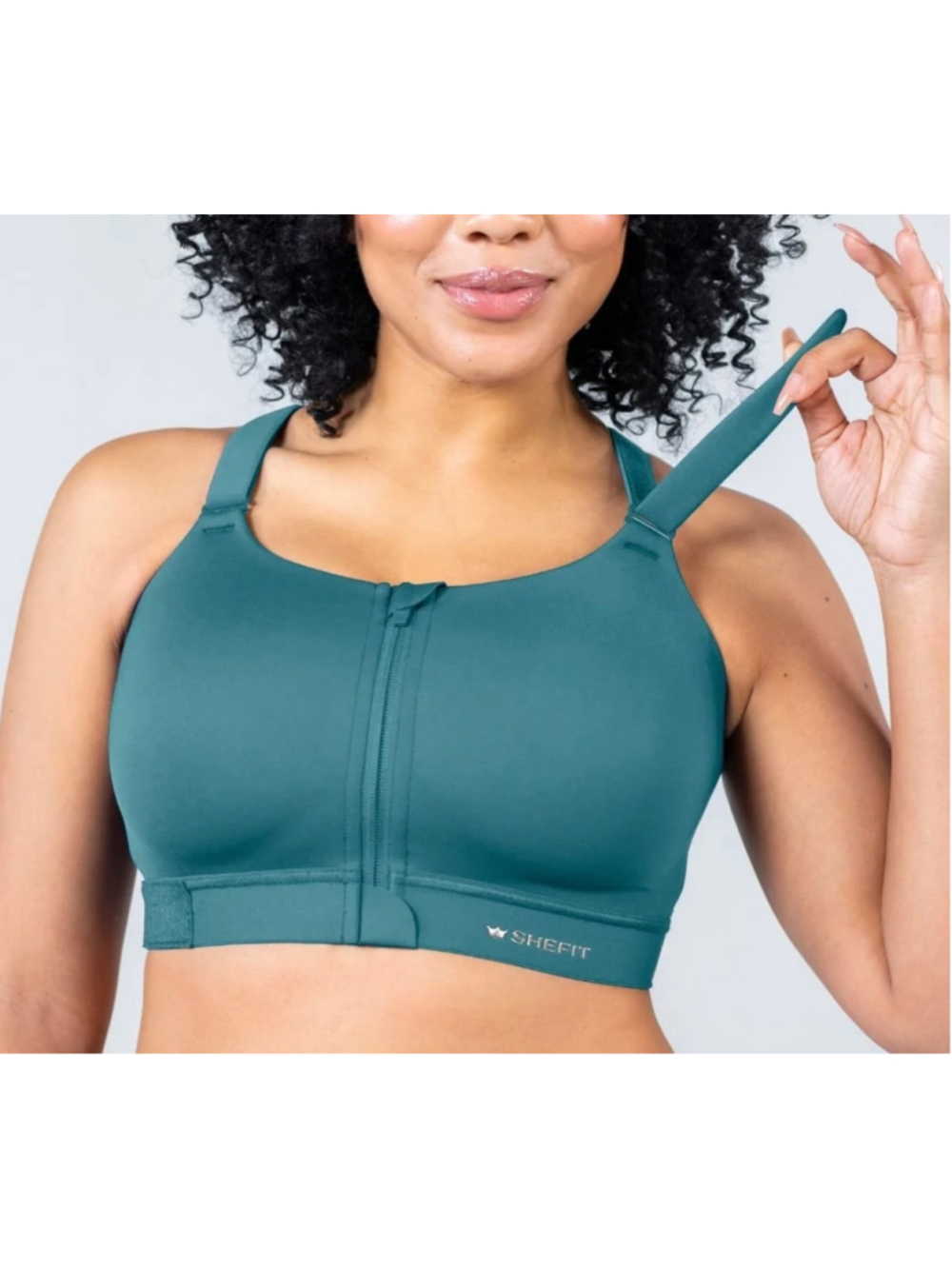 Shefit 5 Luxe Plus size Emerge medium impact sports bra teal blue athletic